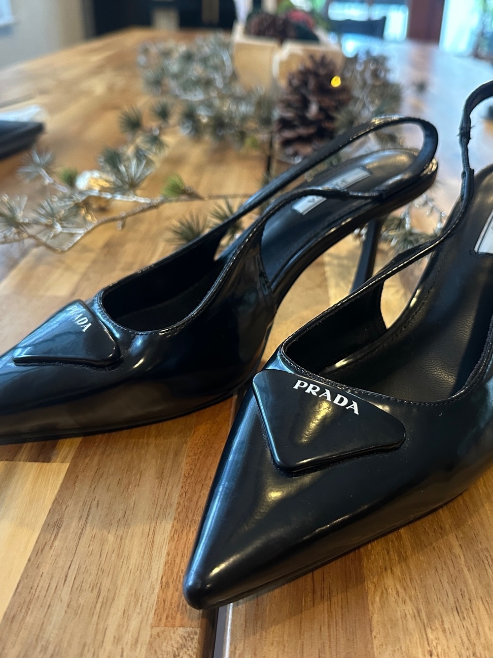 Prada Black Patent Leather Pointed Slingback Pumps